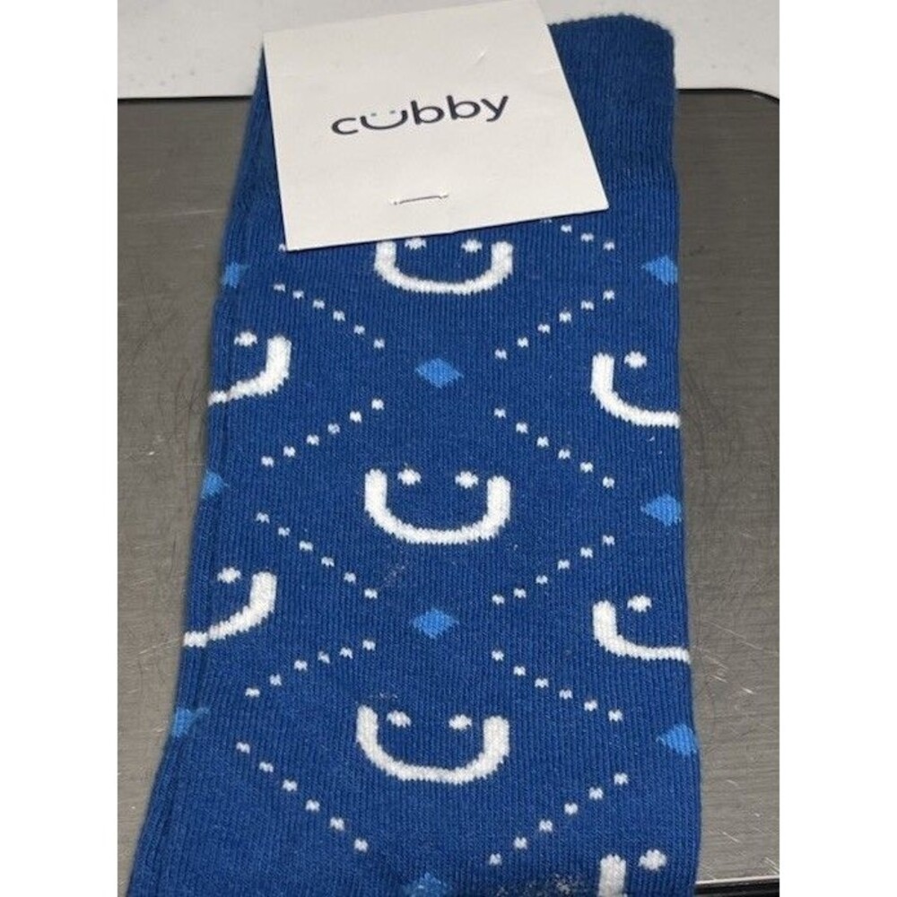 Cubby Socks Blue w/ White Smiley Face Dream Big w Chubby One Size New